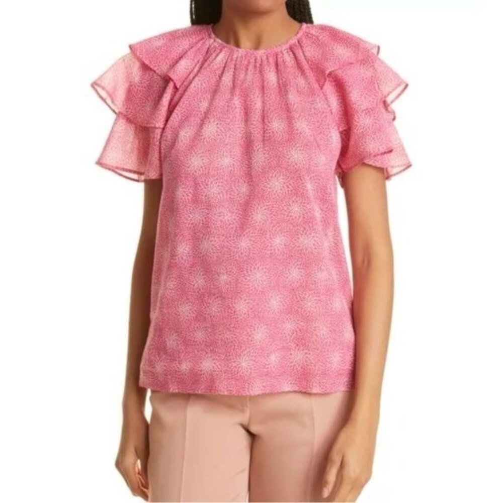 Banjanan Ruffled Andrea Top Petal Powder Fuchsia Womens Size L Boho Blouse Vaca